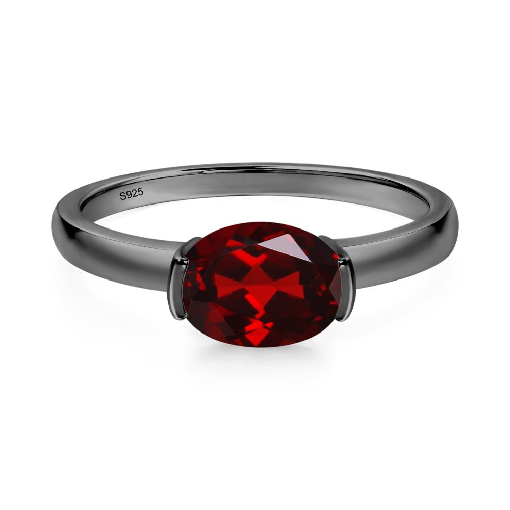 Oval Garnet Horizontal Engagement Ring - LUO Jewelry #metal_black finish sterling silver