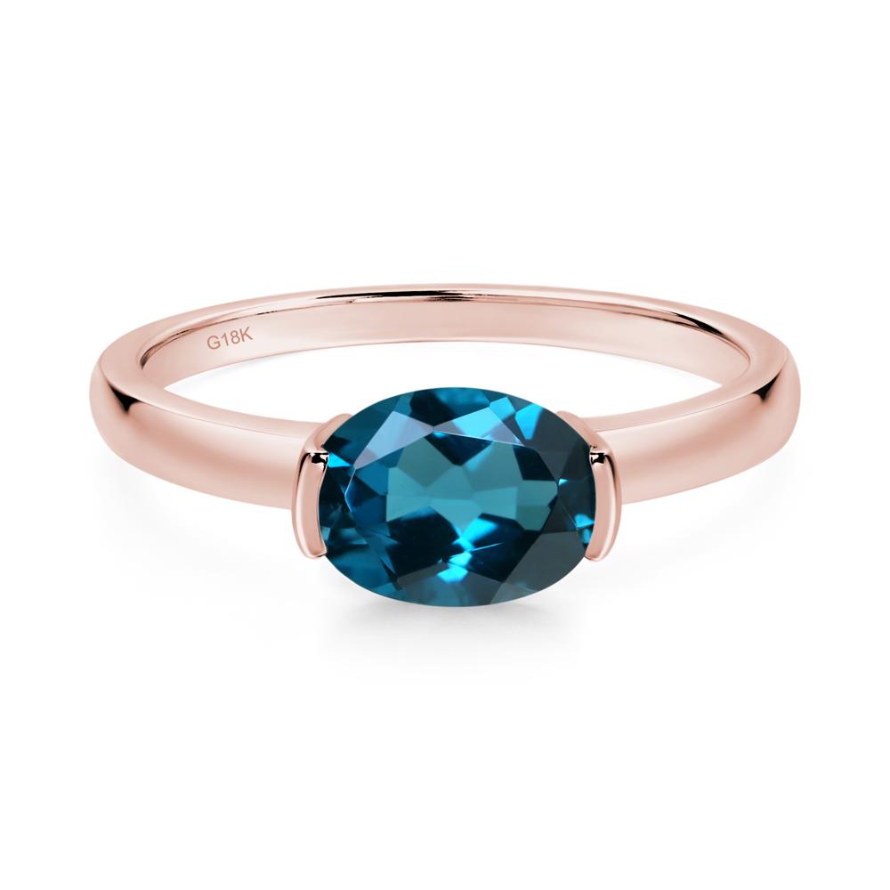 Oval London Blue Topaz Horizontal Engagement Ring - LUO Jewelry #metal_18k rose gold