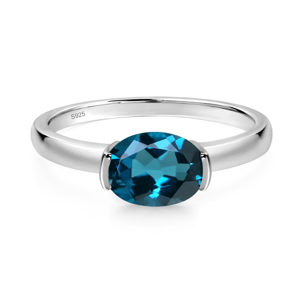 Oval London Blue Topaz Horizontal Engagement Ring - LUO Jewelry #metal_sterling silver