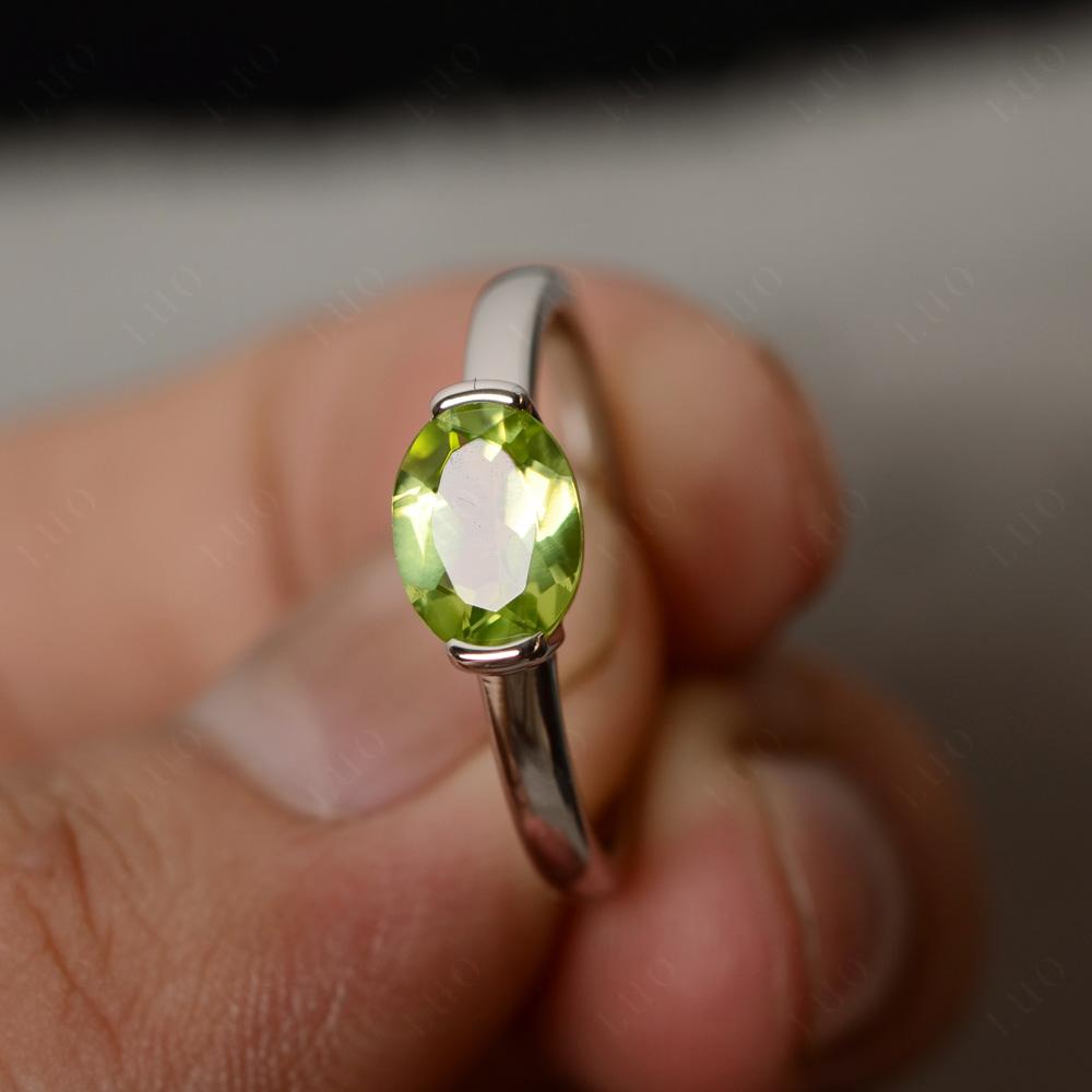 Oval Peridot Horizontal Engagement Ring - LUO Jewelry