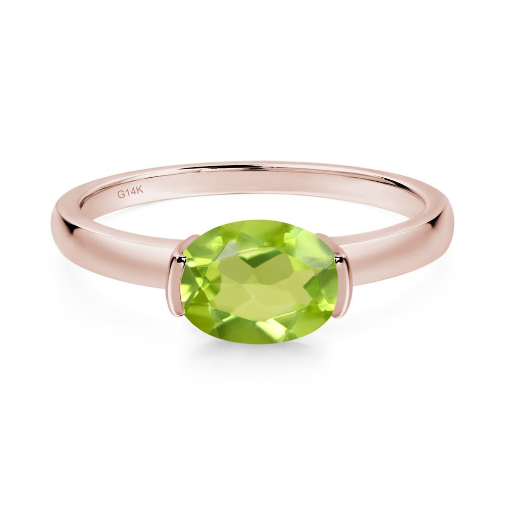 Oval Peridot Horizontal Engagement Ring - LUO Jewelry #metal_14k rose gold