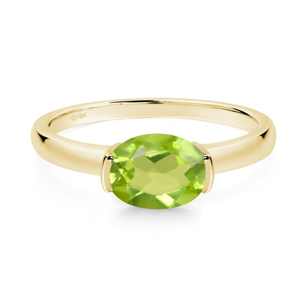 Oval Peridot Horizontal Engagement Ring - LUO Jewelry #metal_18k yellow gold