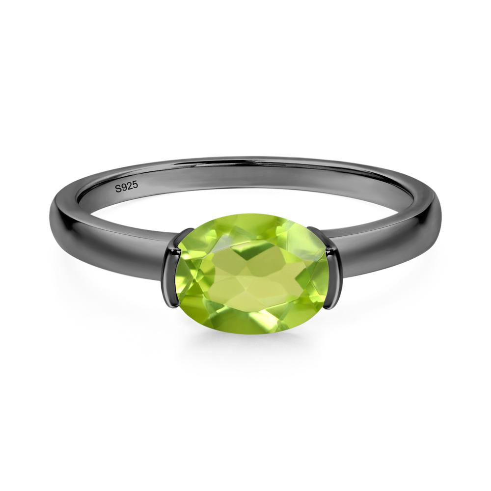 Oval Peridot Horizontal Engagement Ring - LUO Jewelry #metal_black finish sterling silver