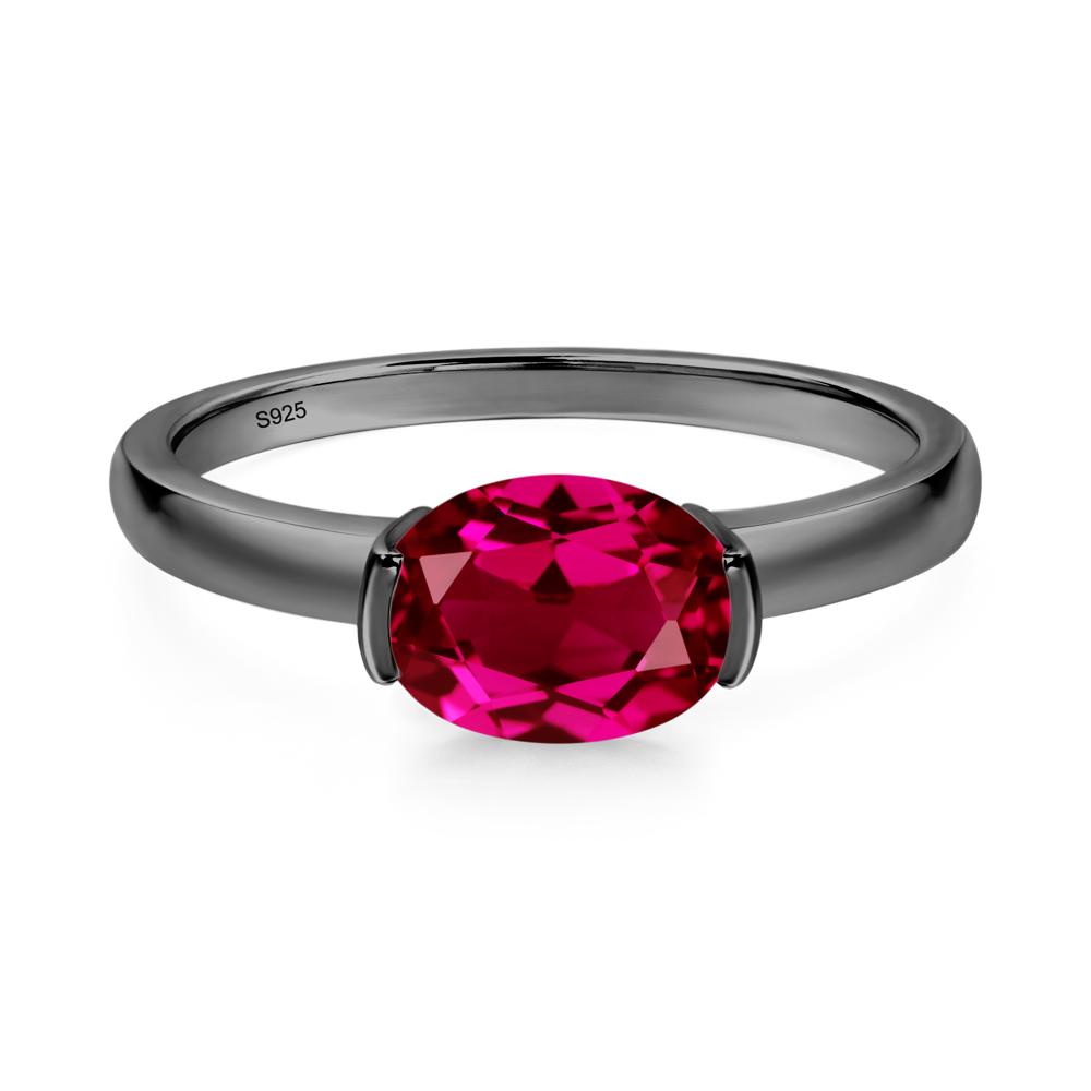 Oval Ruby Horizontal Engagement Ring - LUO Jewelry #metal_black finish sterling silver