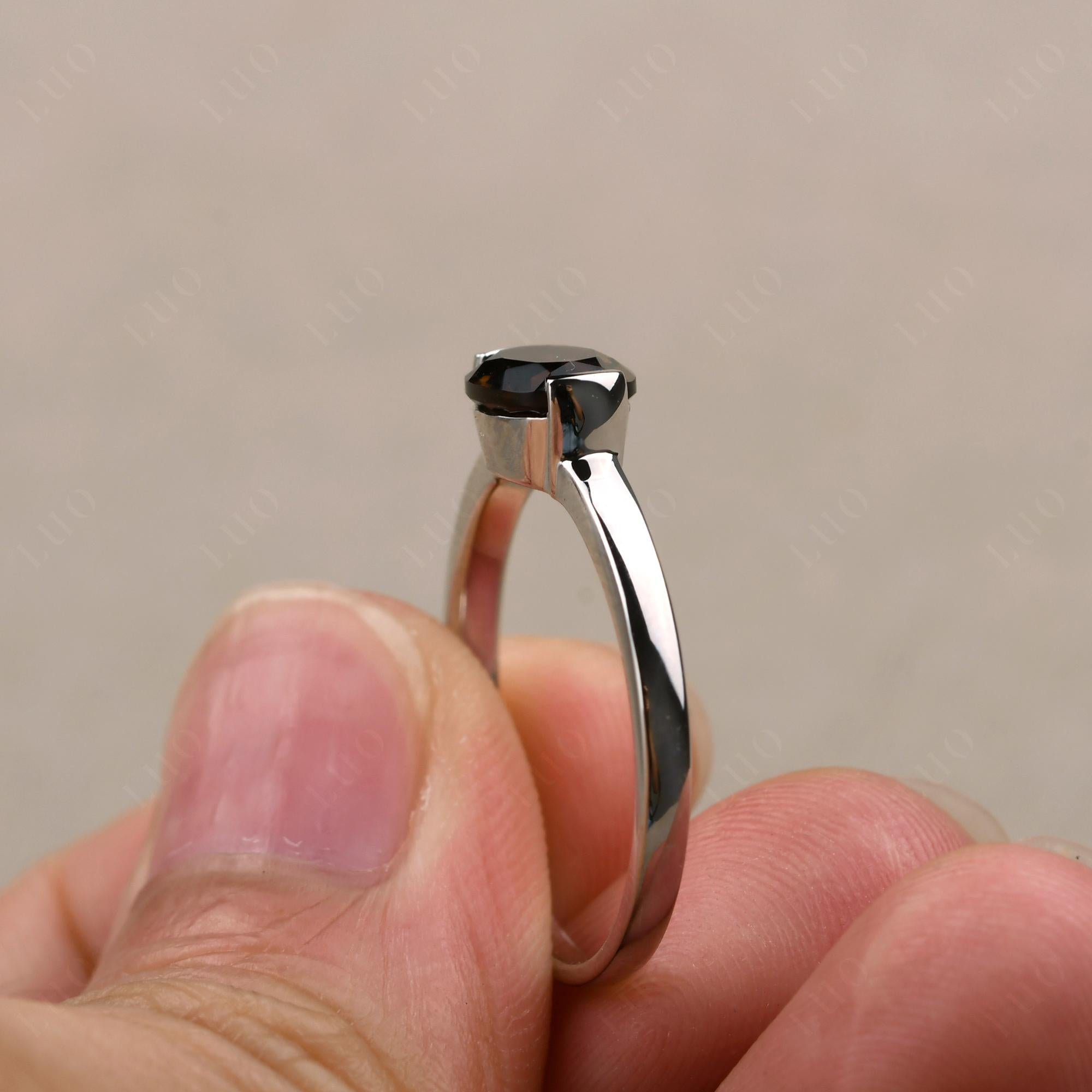 Oval Smoky Quartz Horizontal Engagement Ring - LUO Jewelry