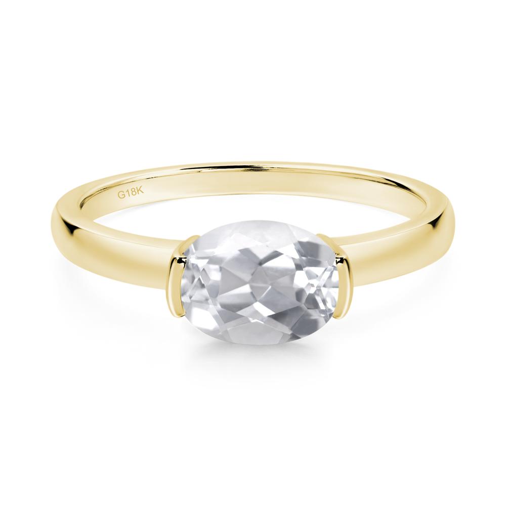 Oval White Topaz Horizontal Engagement Ring - LUO Jewelry #metal_18k yellow gold