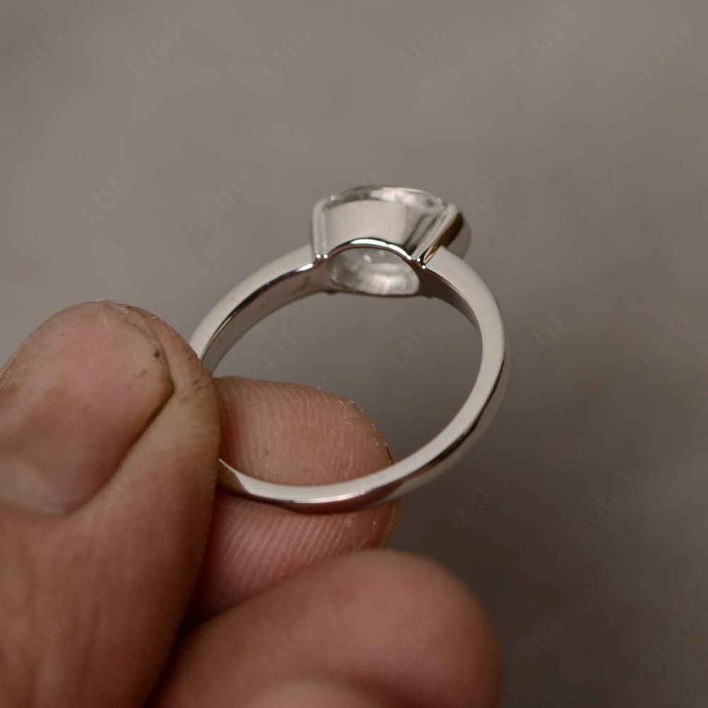 Oval White Topaz Horizontal Engagement Ring - LUO Jewelry