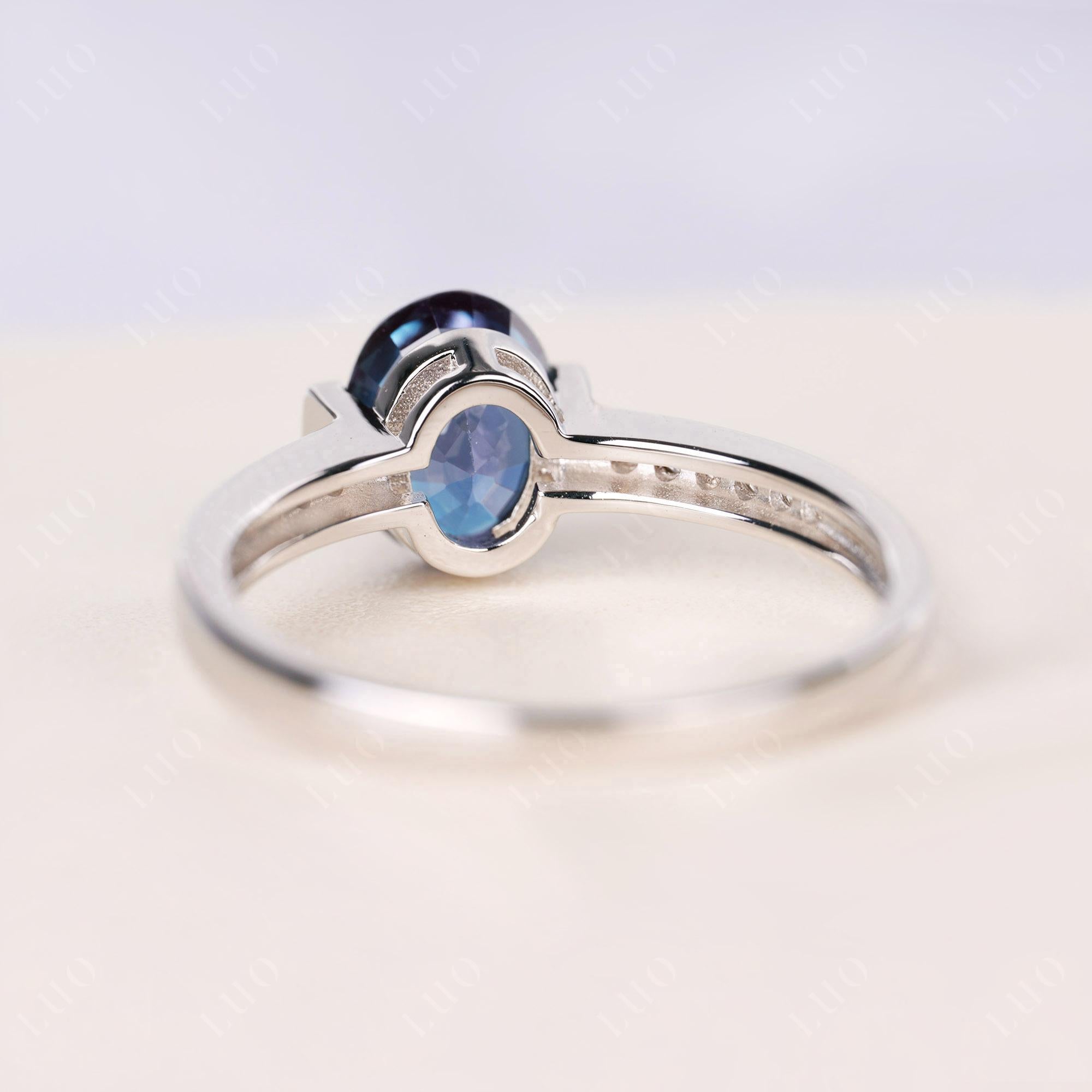 Oval Alexandrite Engagement Ring Half Bezel Set | LUO Jewelry
