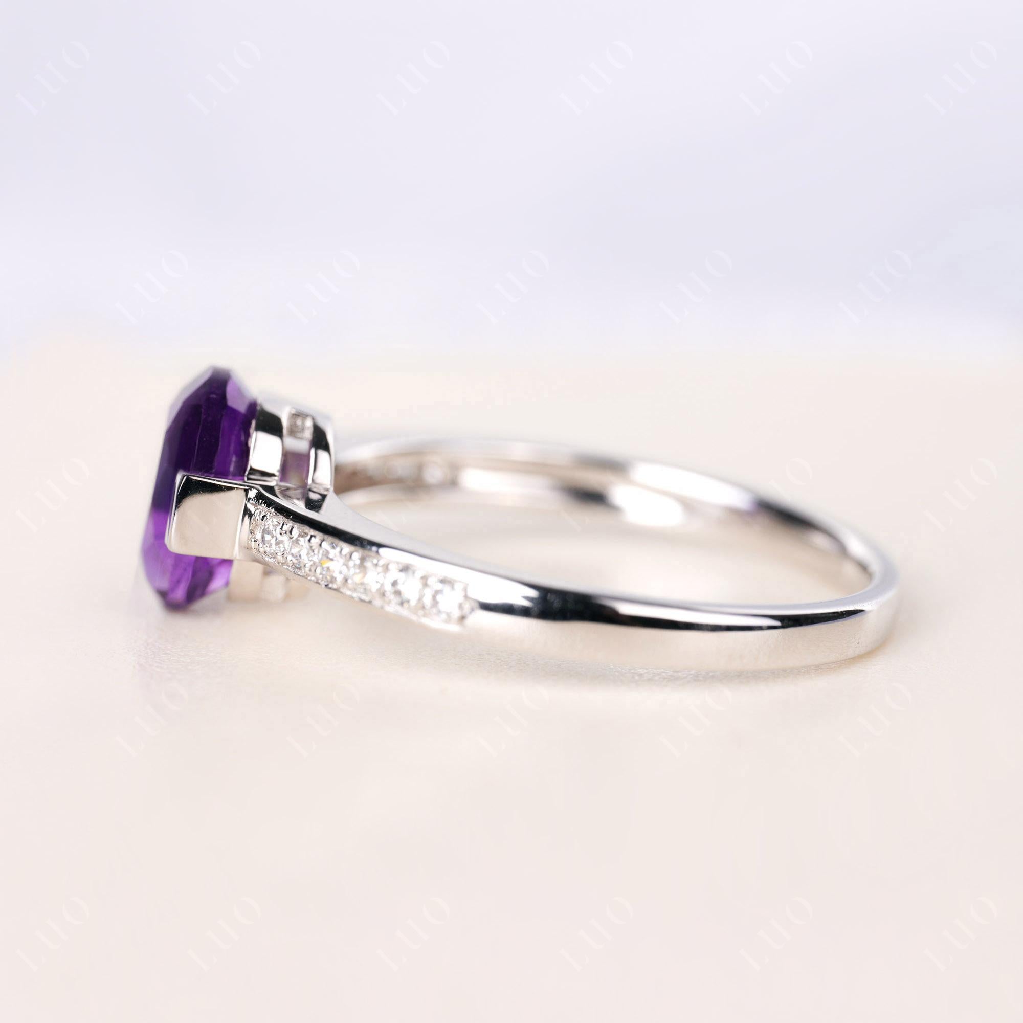 Oval Amethyst Engagement Ring Half Bezel Set | LUO Jewelry