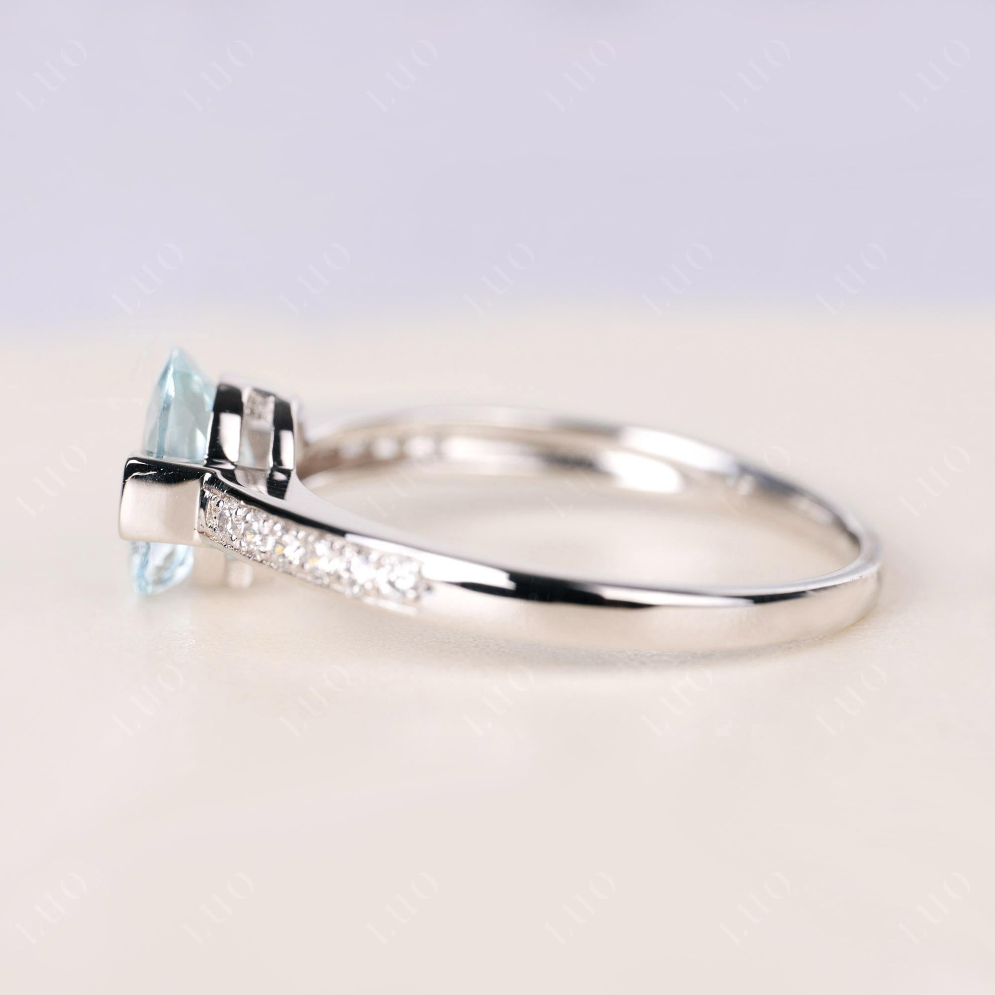 Oval Aquamarine Engagement Ring Half Bezel Set | LUO Jewelry