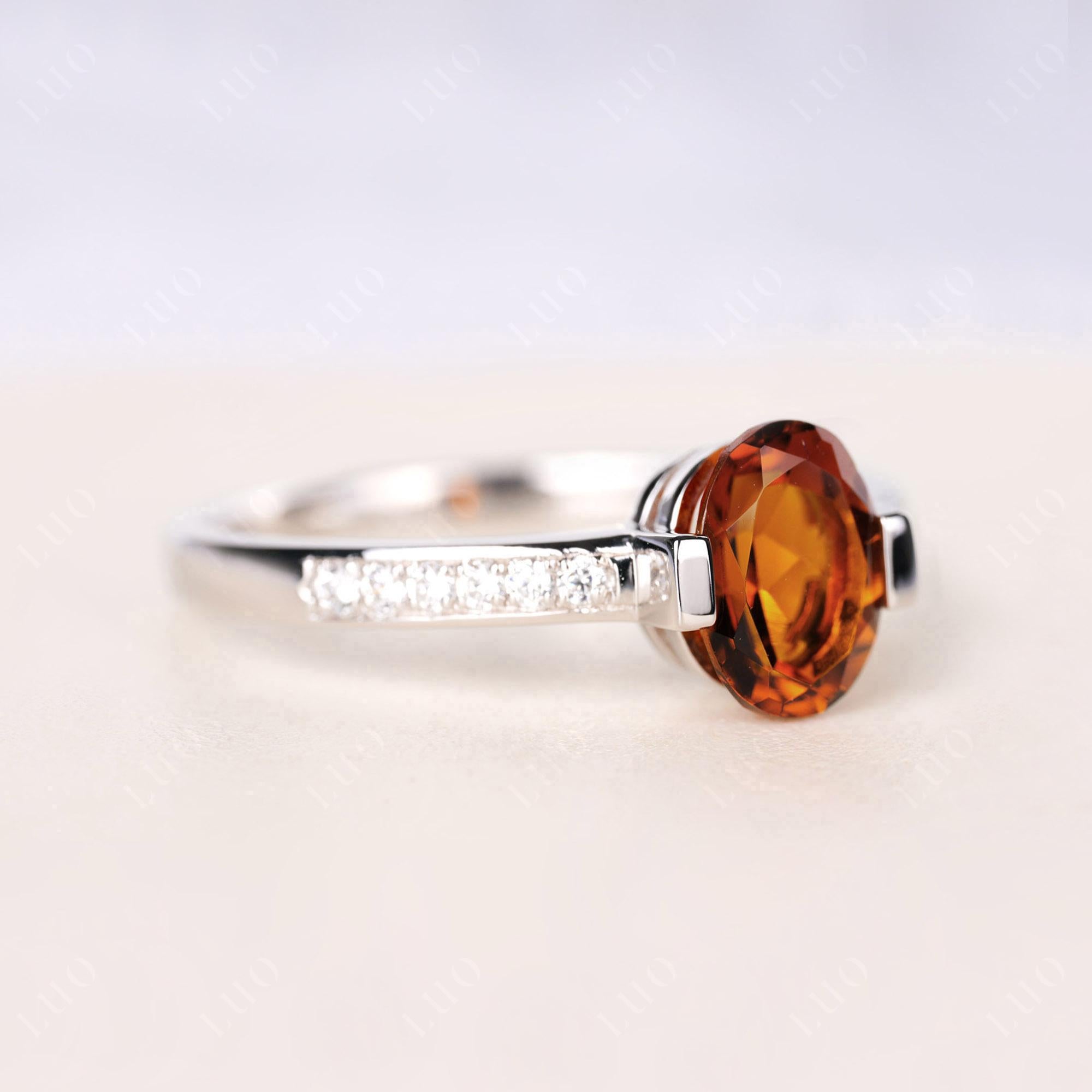 Oval Citrine Engagement Ring Half Bezel Set | LUO Jewelry