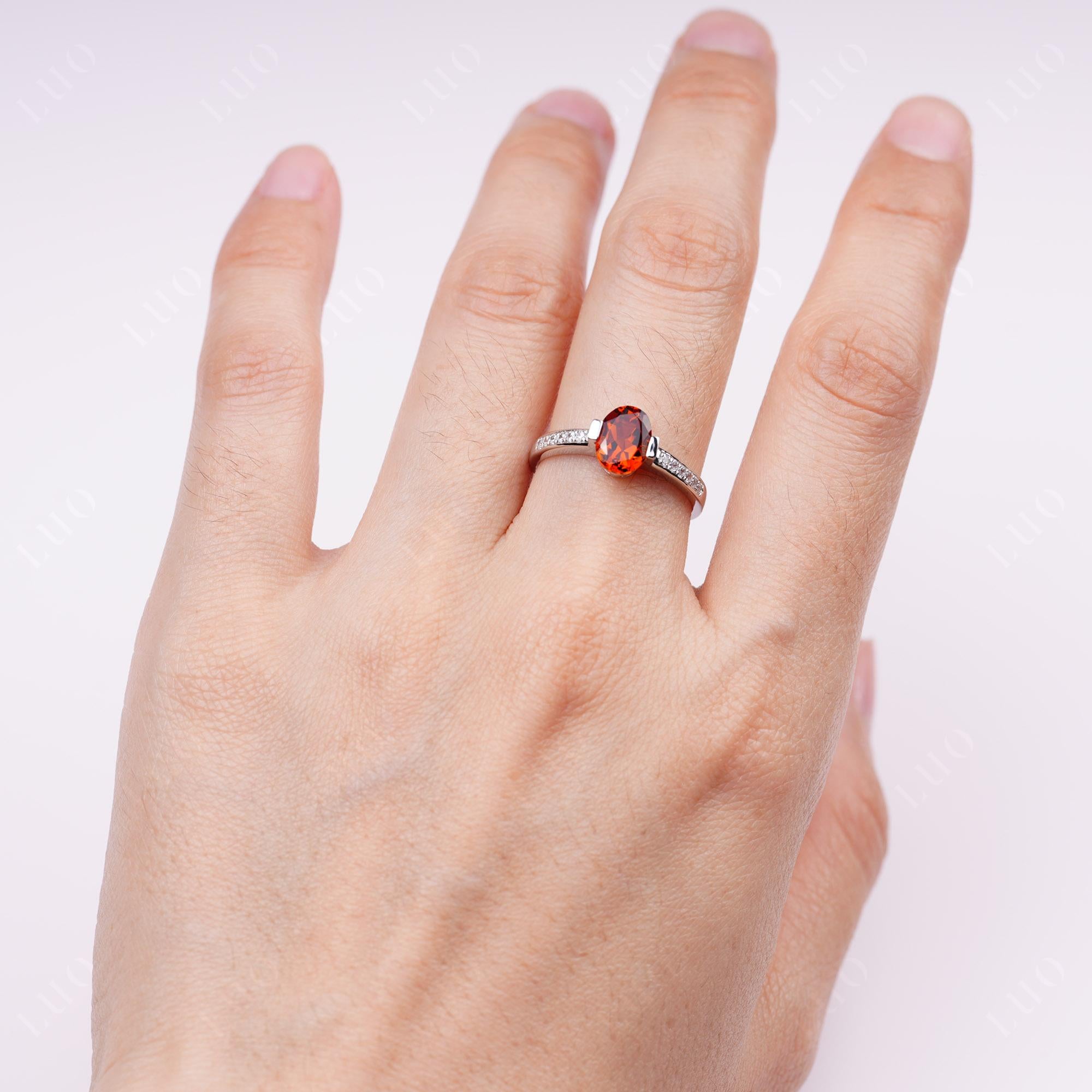 Oval Citrine Engagement Ring Half Bezel Set | LUO Jewelry