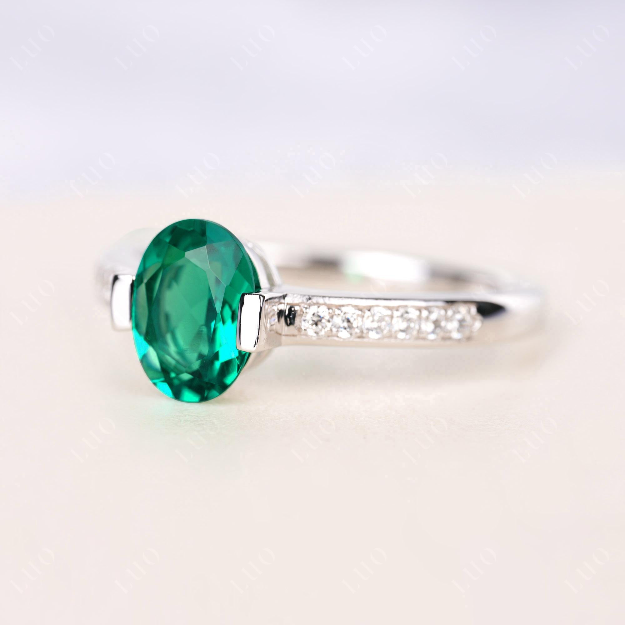 Oval Emerald Engagement Ring Half Bezel Set | LUO Jewelry