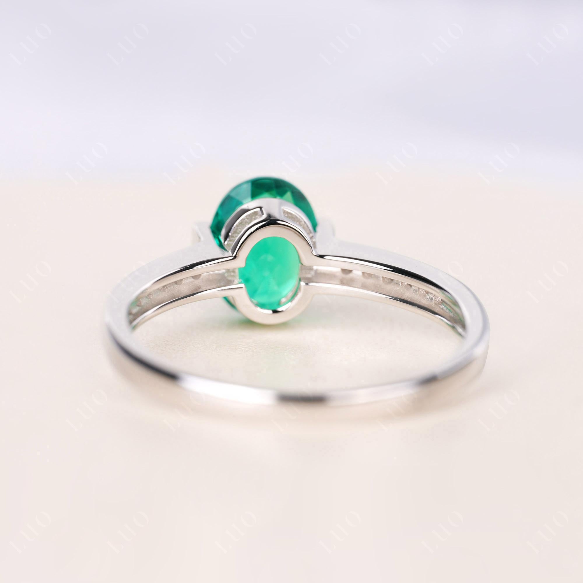 Oval Emerald Engagement Ring Half Bezel Set | LUO Jewelry