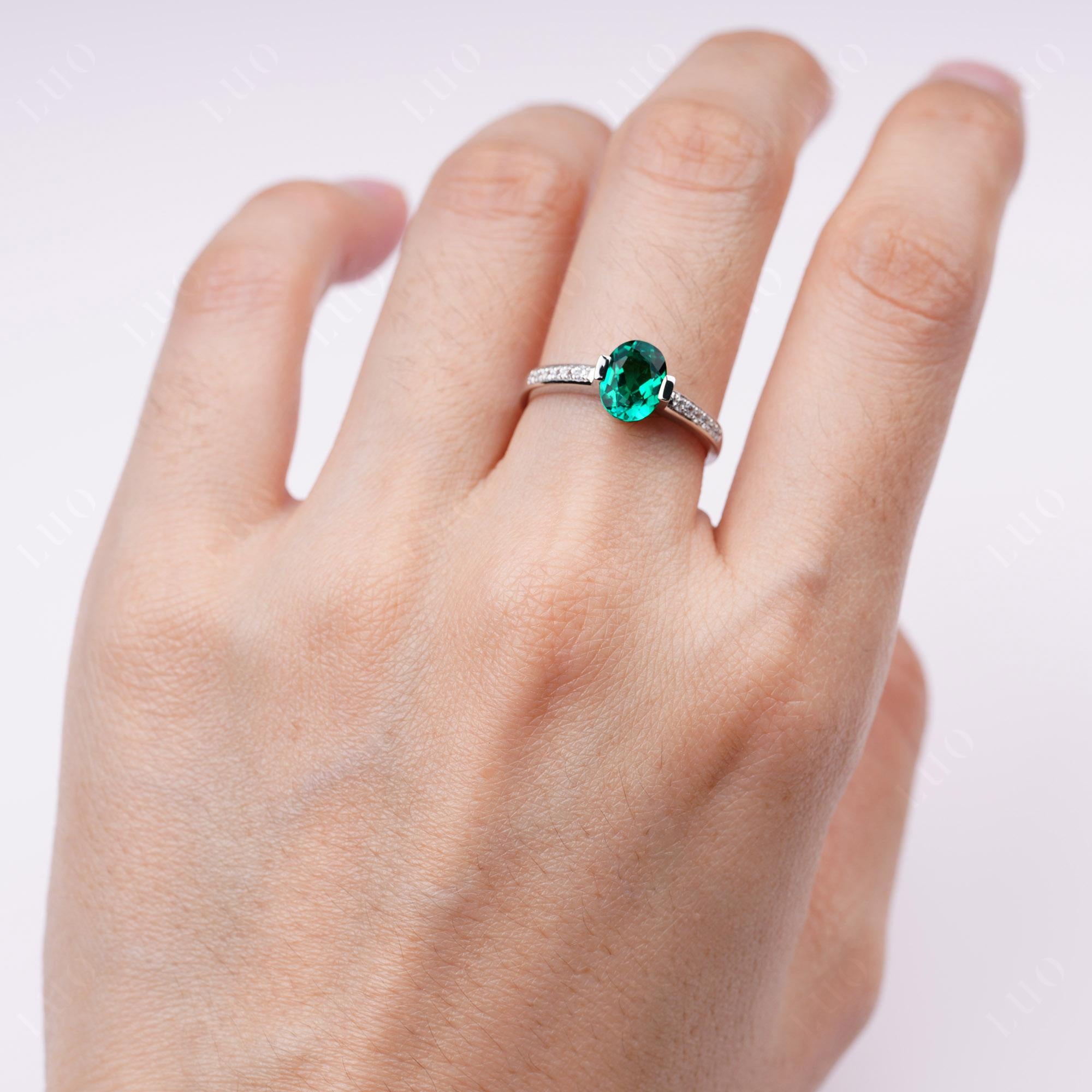 Oval Emerald Engagement Ring Half Bezel Set | LUO Jewelry