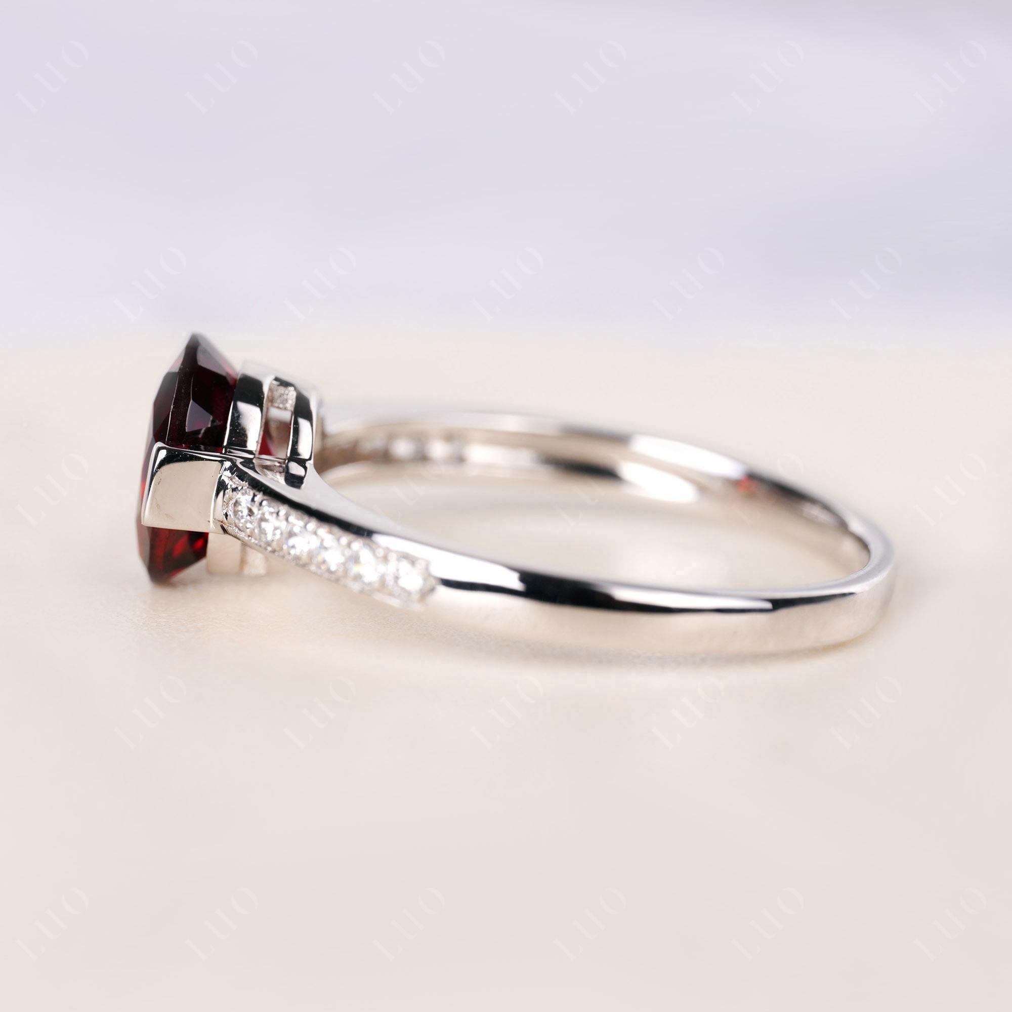 Oval Garnet Engagement Ring Half Bezel Set | LUO Jewelry