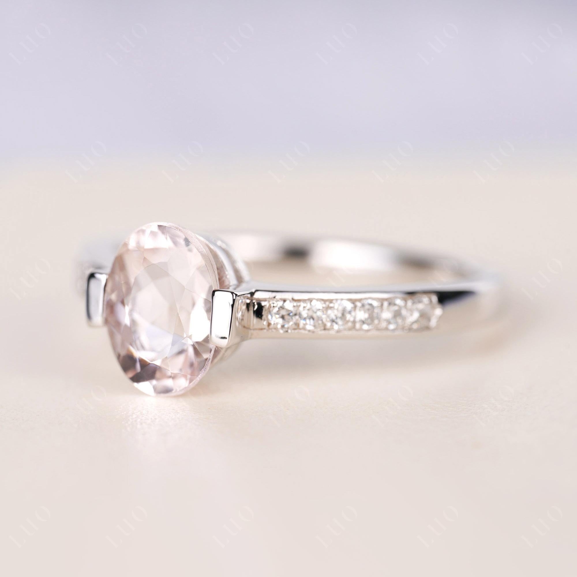 Oval Morganite Engagement Ring Half Bezel Set | LUO Jewelry