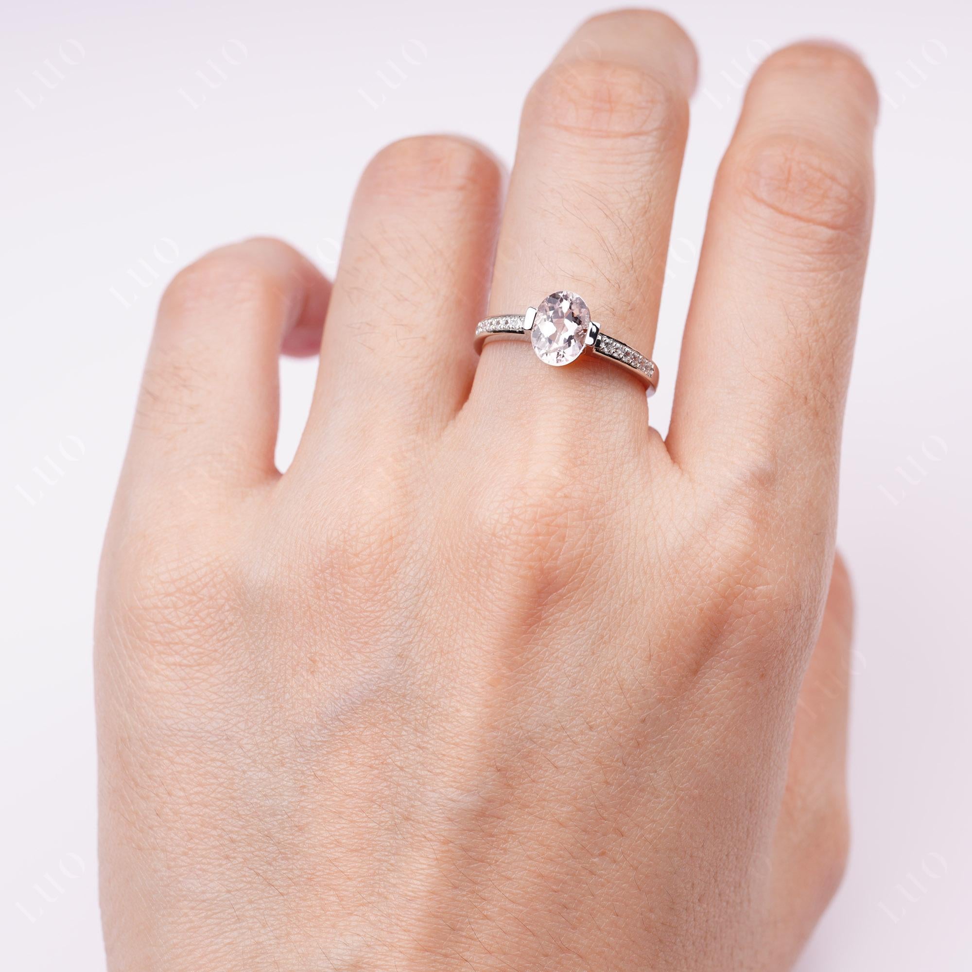 Oval Morganite Engagement Ring Half Bezel Set | LUO Jewelry