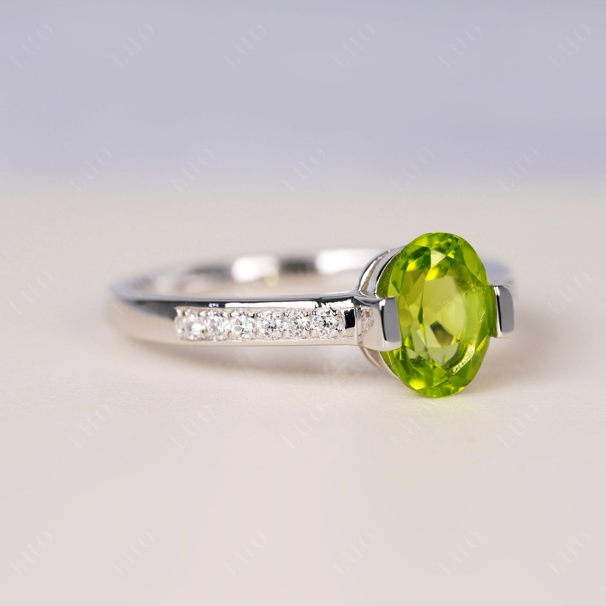 Oval Peridot Engagement Ring Half Bezel Set | LUO Jewelry