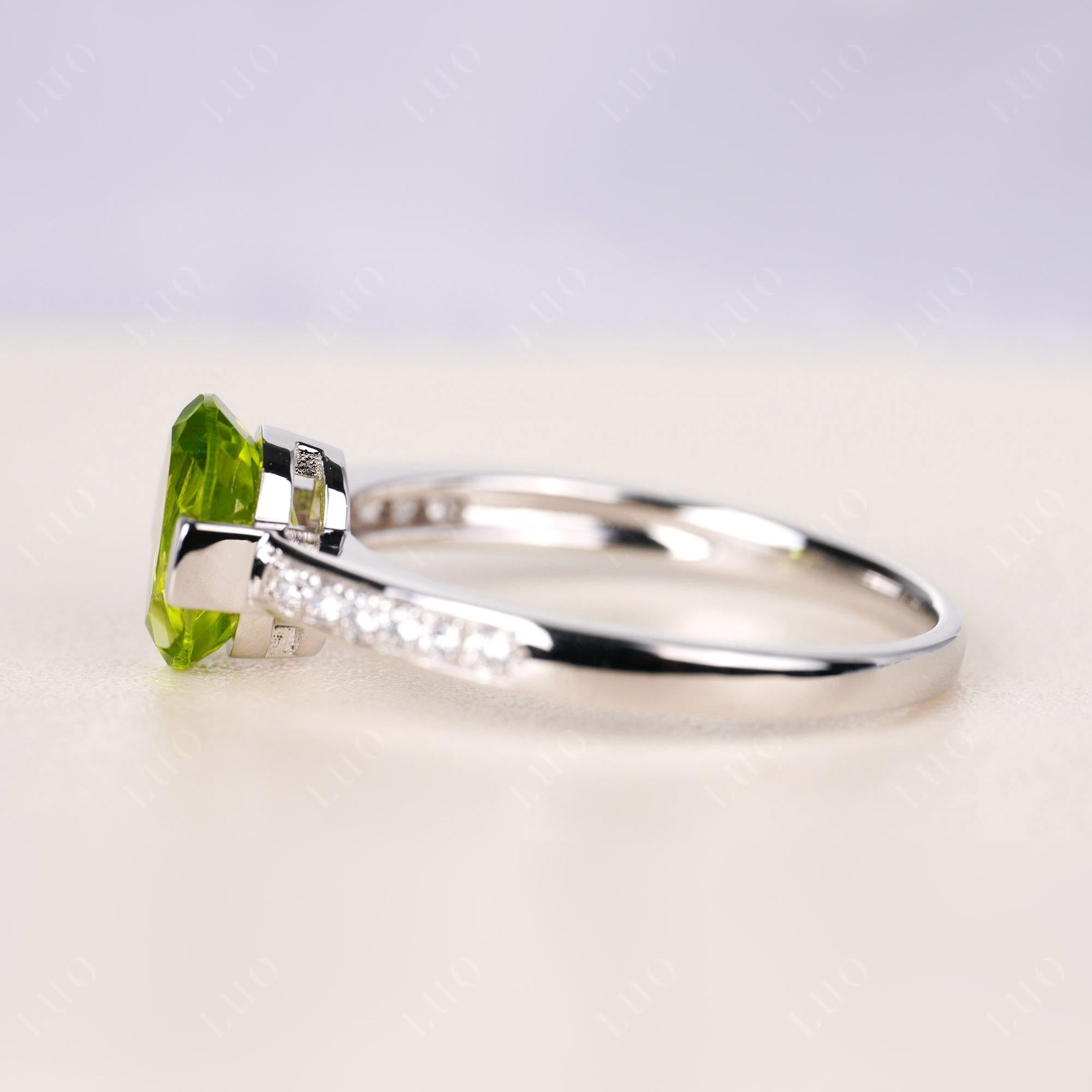 Oval Peridot Engagement Ring Half Bezel Set | LUO Jewelry
