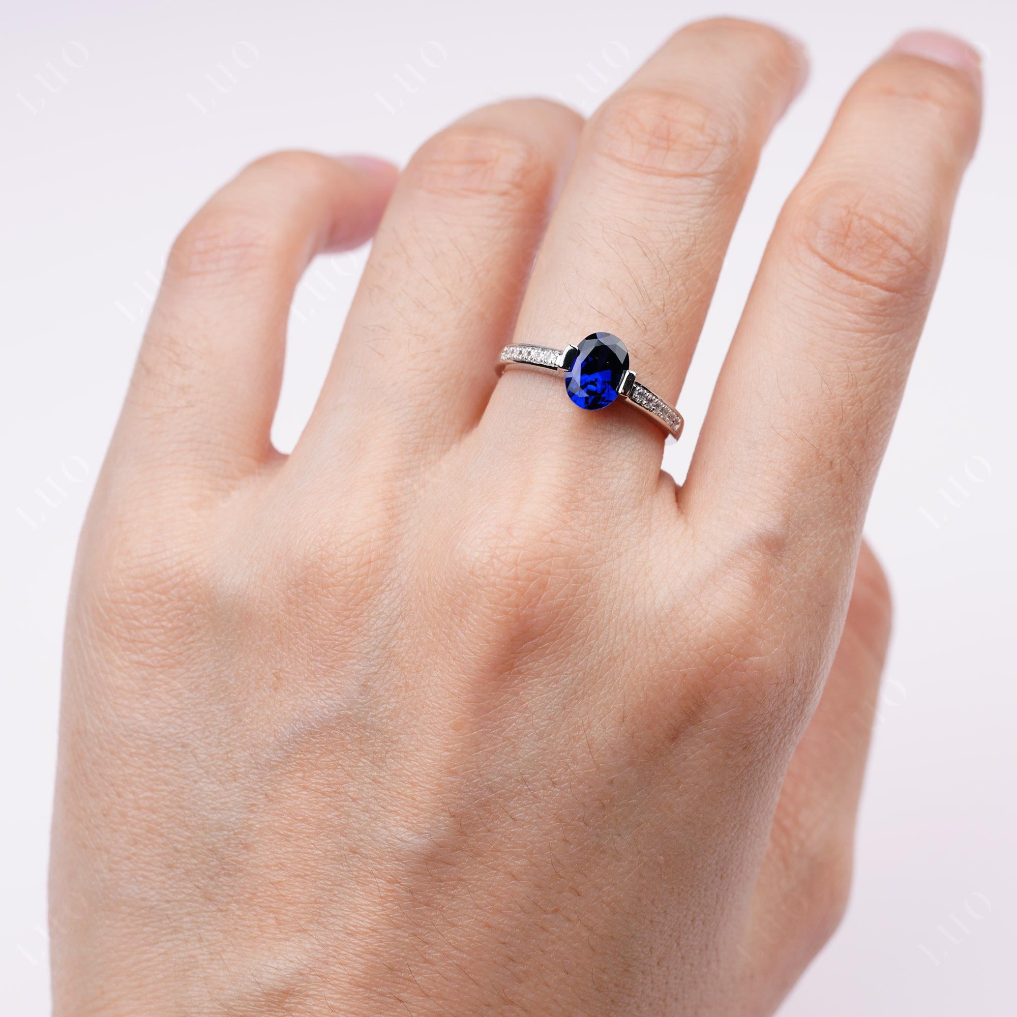 Oval Sapphire Engagement Ring Half Bezel Set | LUO Jewelry