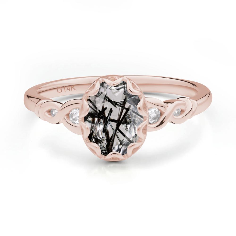 Black Rutilated Quartz Vintage Oval Engagement Ring - LUO Jewelry #metal_14k rose gold