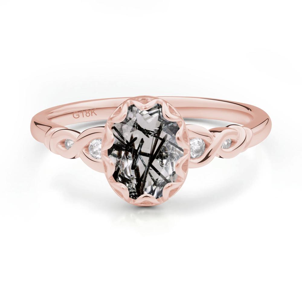 Black Rutilated Quartz Vintage Oval Engagement Ring - LUO Jewelry #metal_18k rose gold