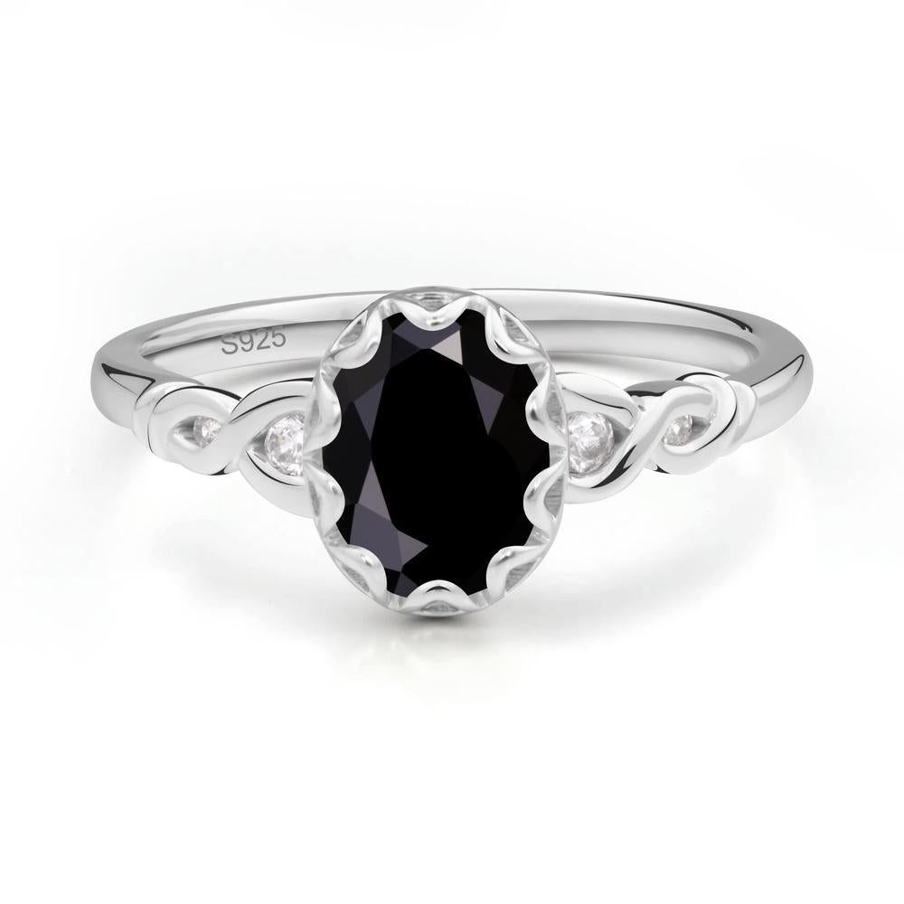 Black Spinel Vintage Oval Engagement Ring - LUO Jewelry #metal_sterling silver