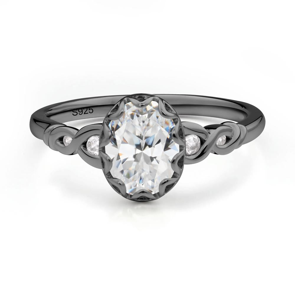 Cubic Zirconia Vintage Oval Engagement Ring - LUO Jewelry #metal_black finish sterling silver