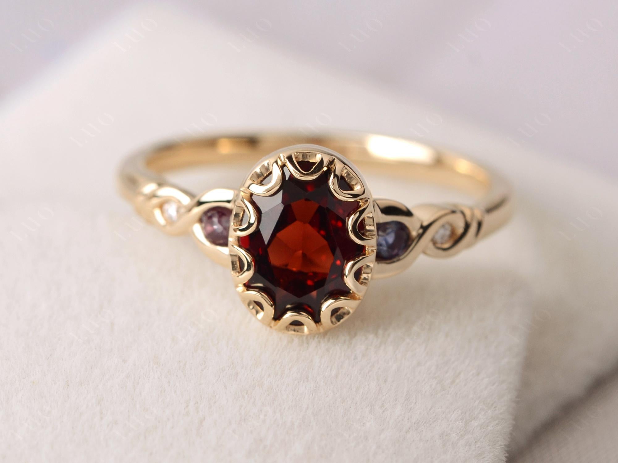 Vintage Garnet Oval Cut Engagement Ring | LUO Jewelry