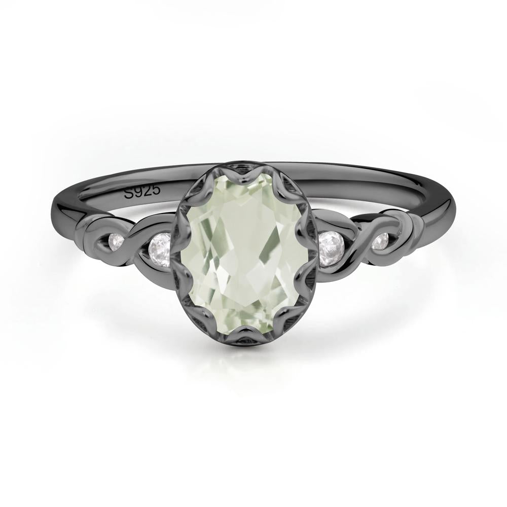 Green Amethyst Vintage Oval Engagement Ring - LUO Jewelry #metal_black finish sterling silver