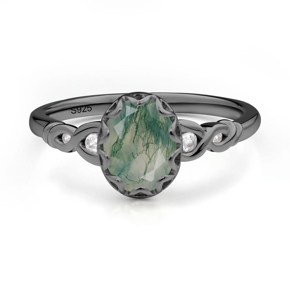 Vintage Moss Agate Oval Cut Engagement Ring - LUO Jewelry #metal_black finish sterling silver