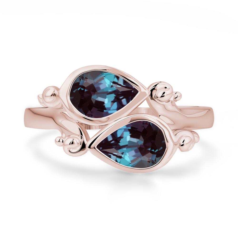 Alexandrite Two Stone Bezel Set Ring - LUO Jewelry #metal_14k rose gold
