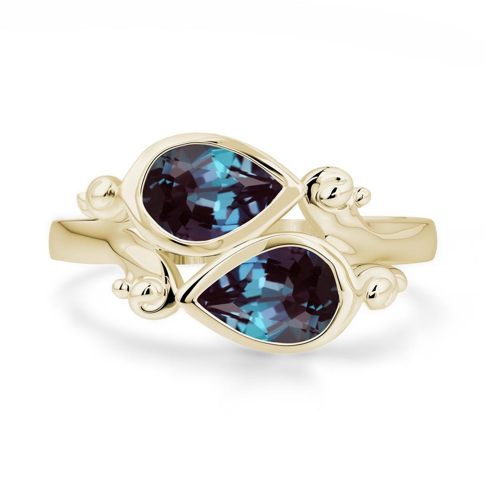 Alexandrite Two Stone Bezel Set Ring - LUO Jewelry #metal_14k yellow gold