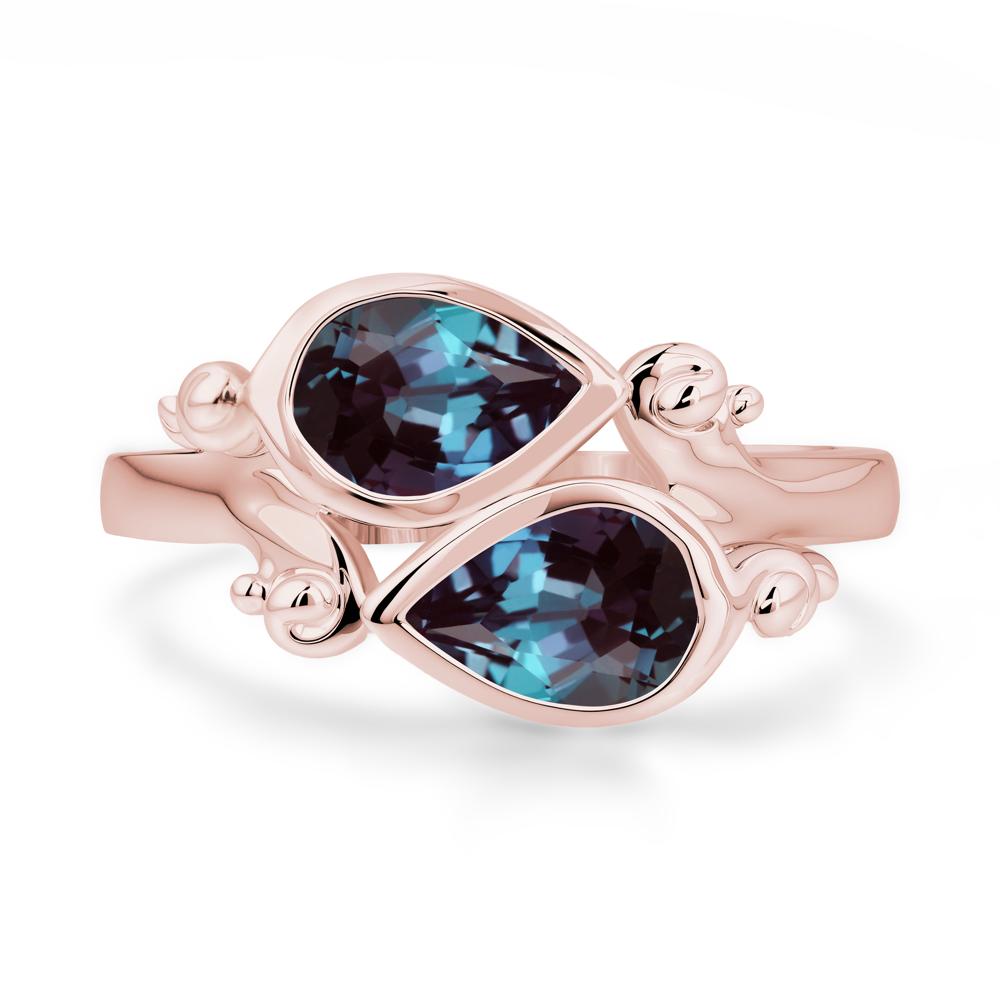 Alexandrite Two Stone Bezel Set Ring - LUO Jewelry #metal_18k rose gold