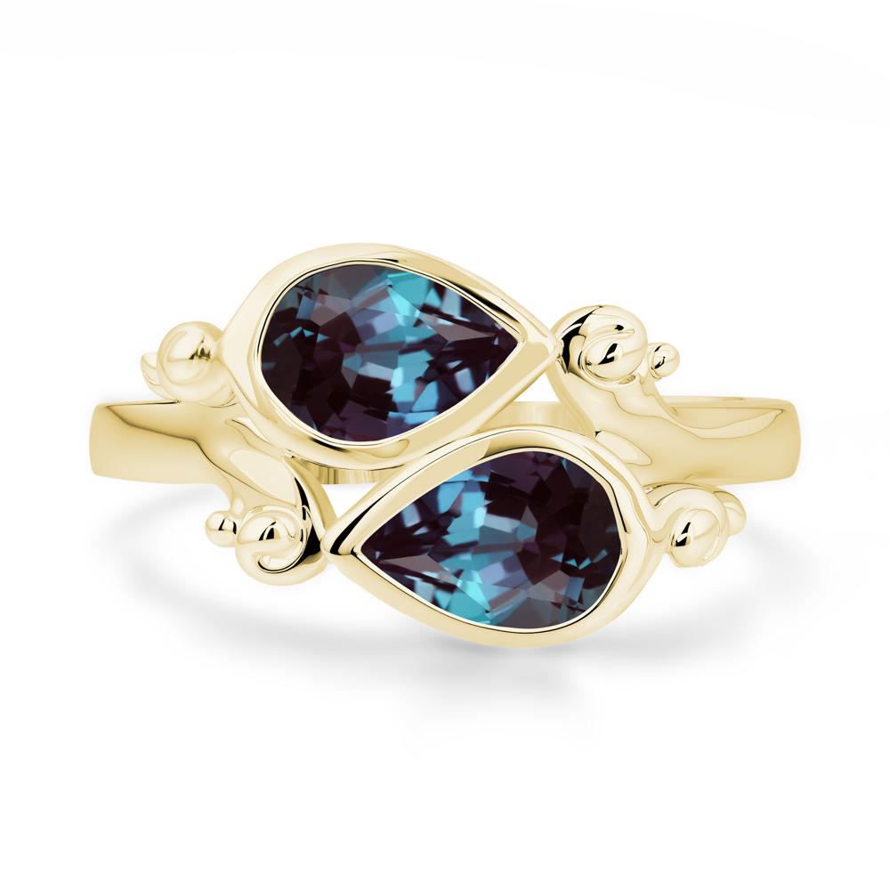 Alexandrite Two Stone Bezel Set Ring - LUO Jewelry #metal_18k yellow gold