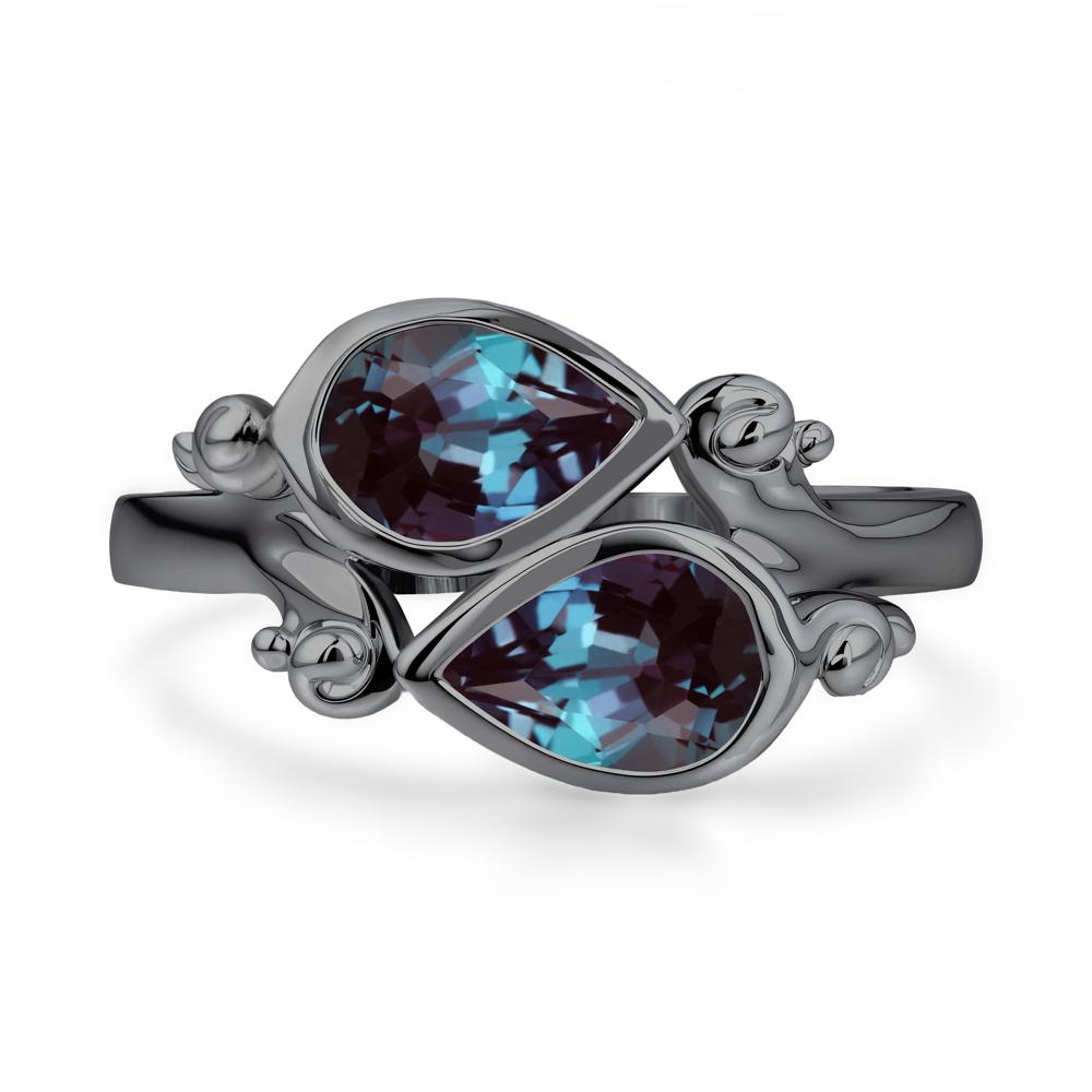 Alexandrite Two Stone Bezel Set Ring - LUO Jewelry #metal_black finish sterling silver