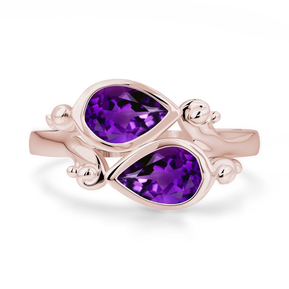 Amethyst Two Stone Bezel Set Ring - LUO Jewelry #metal_14k rose gold