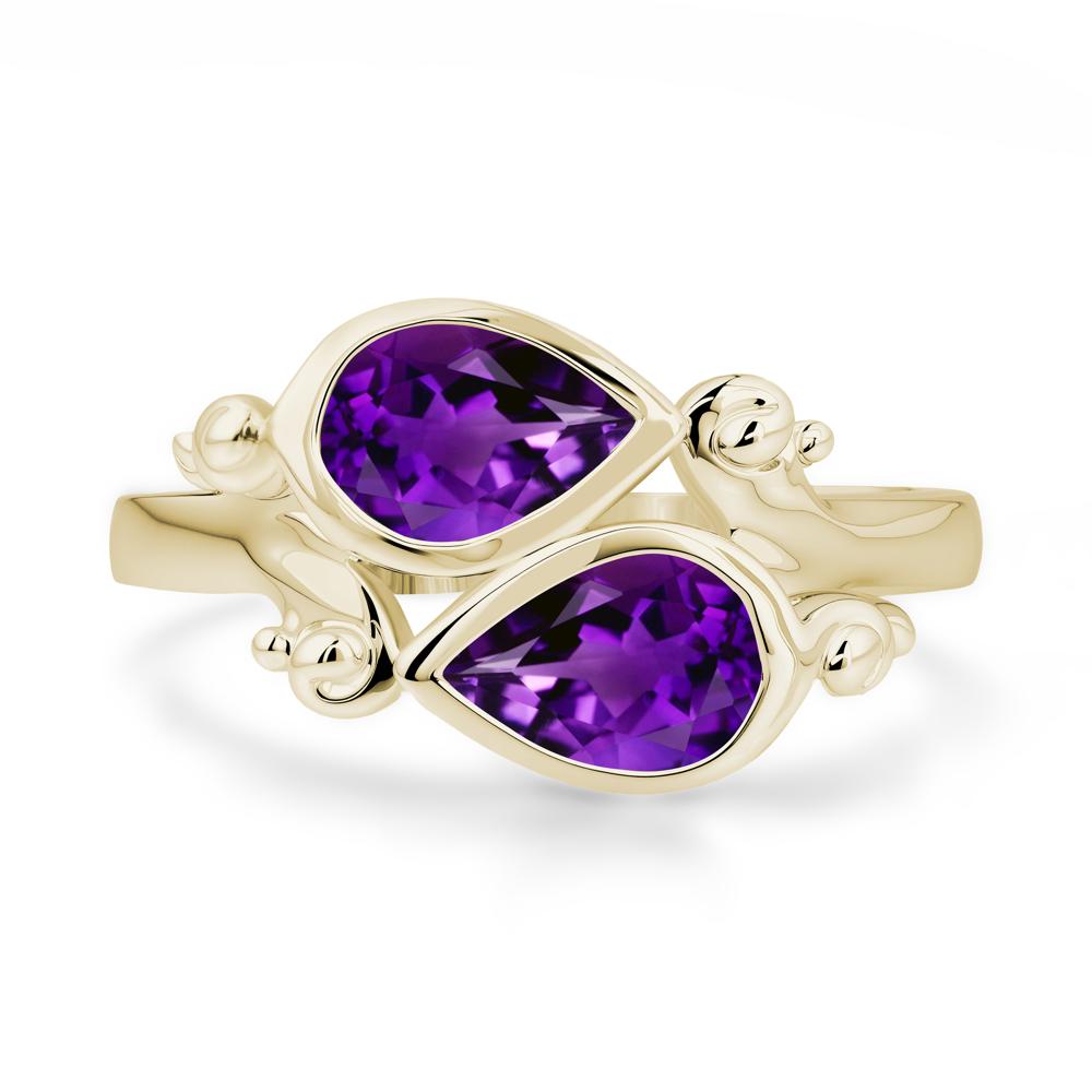 Amethyst Two Stone Bezel Set Ring - LUO Jewelry #metal_14k yellow gold