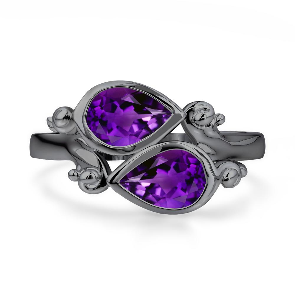 Amethyst Two Stone Bezel Set Ring - LUO Jewelry #metal_black finish sterling silver