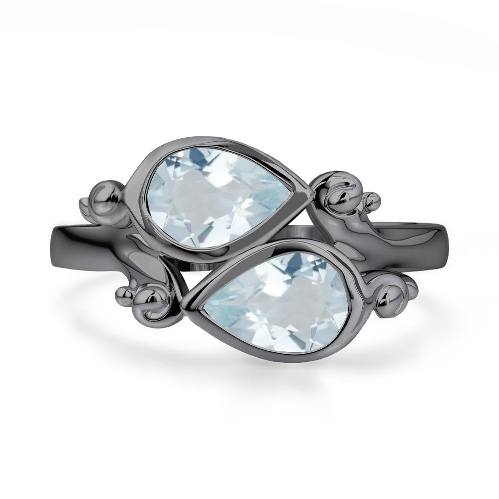 Aquamarine Two Stone Bezel Set Ring - LUO Jewelry #metal_black finish sterling silver