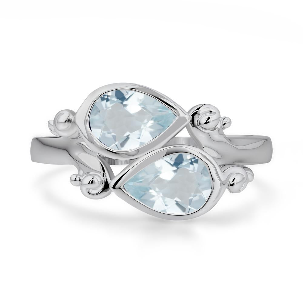 Aquamarine Two Stone Bezel Set Ring - LUO Jewelry #metal_platinum