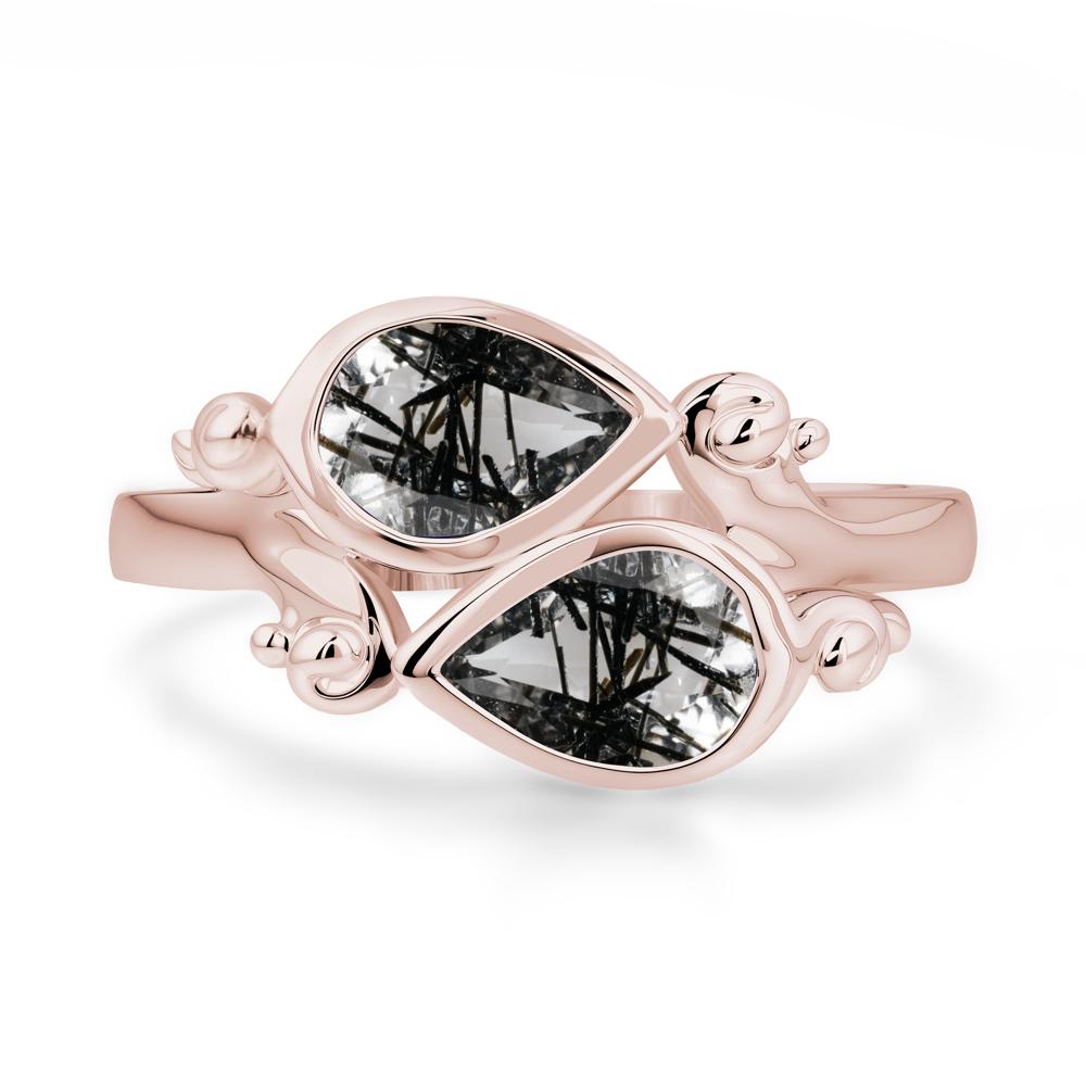 Black Rutilated Quartz Two Stone Bezel Set Ring - LUO Jewelry #metal_14k rose gold