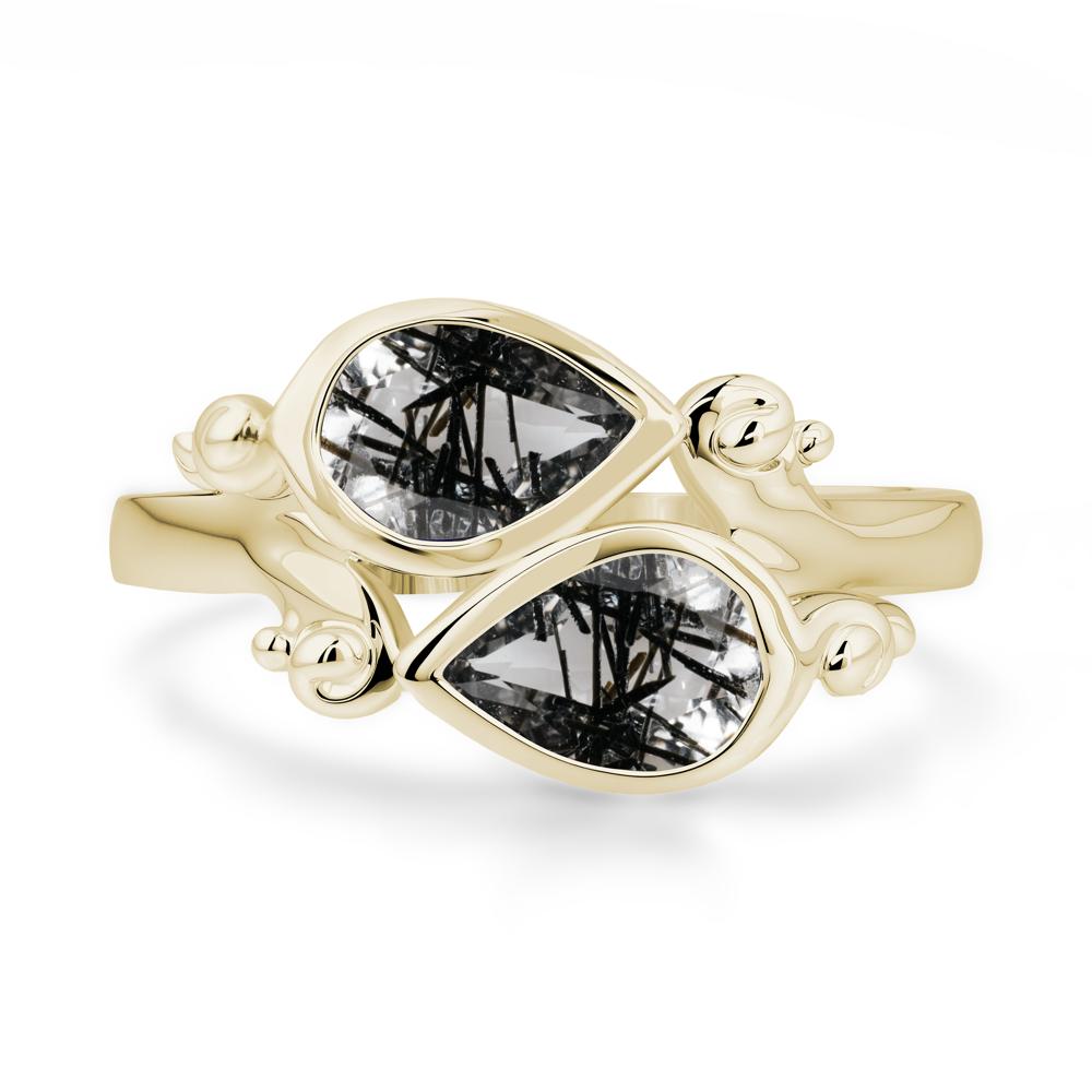 Black Rutilated Quartz Two Stone Bezel Set Ring - LUO Jewelry #metal_14k yellow gold