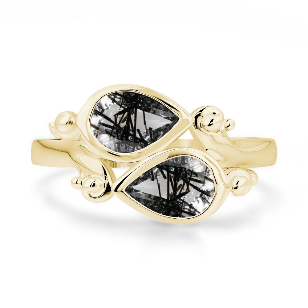 Black Rutilated Quartz Two Stone Bezel Set Ring - LUO Jewelry #metal_18k yellow gold