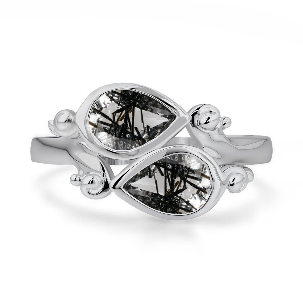 Black Rutilated Quartz Two Stone Bezel Set Ring - LUO Jewelry #metal_platinum