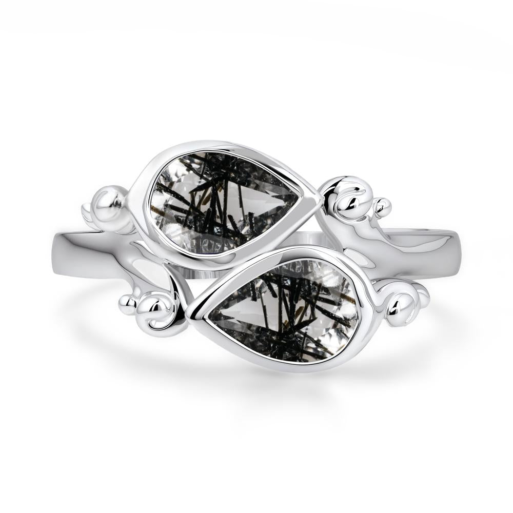 Black Rutilated Quartz Two Stone Bezel Set Ring - LUO Jewelry #metal_sterling silver