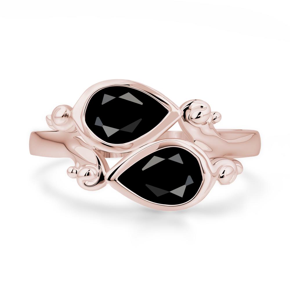 Black Spinel Two Stone Bezel Set Ring - LUO Jewelry #metal_14k rose gold