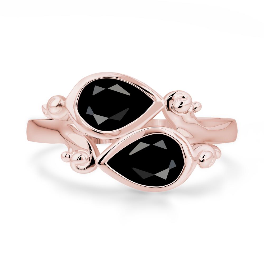 Black Spinel Two Stone Bezel Set Ring - LUO Jewelry #metal_18k rose gold