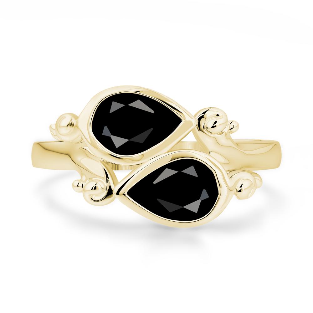 Black Spinel Two Stone Bezel Set Ring - LUO Jewelry #metal_18k yellow gold